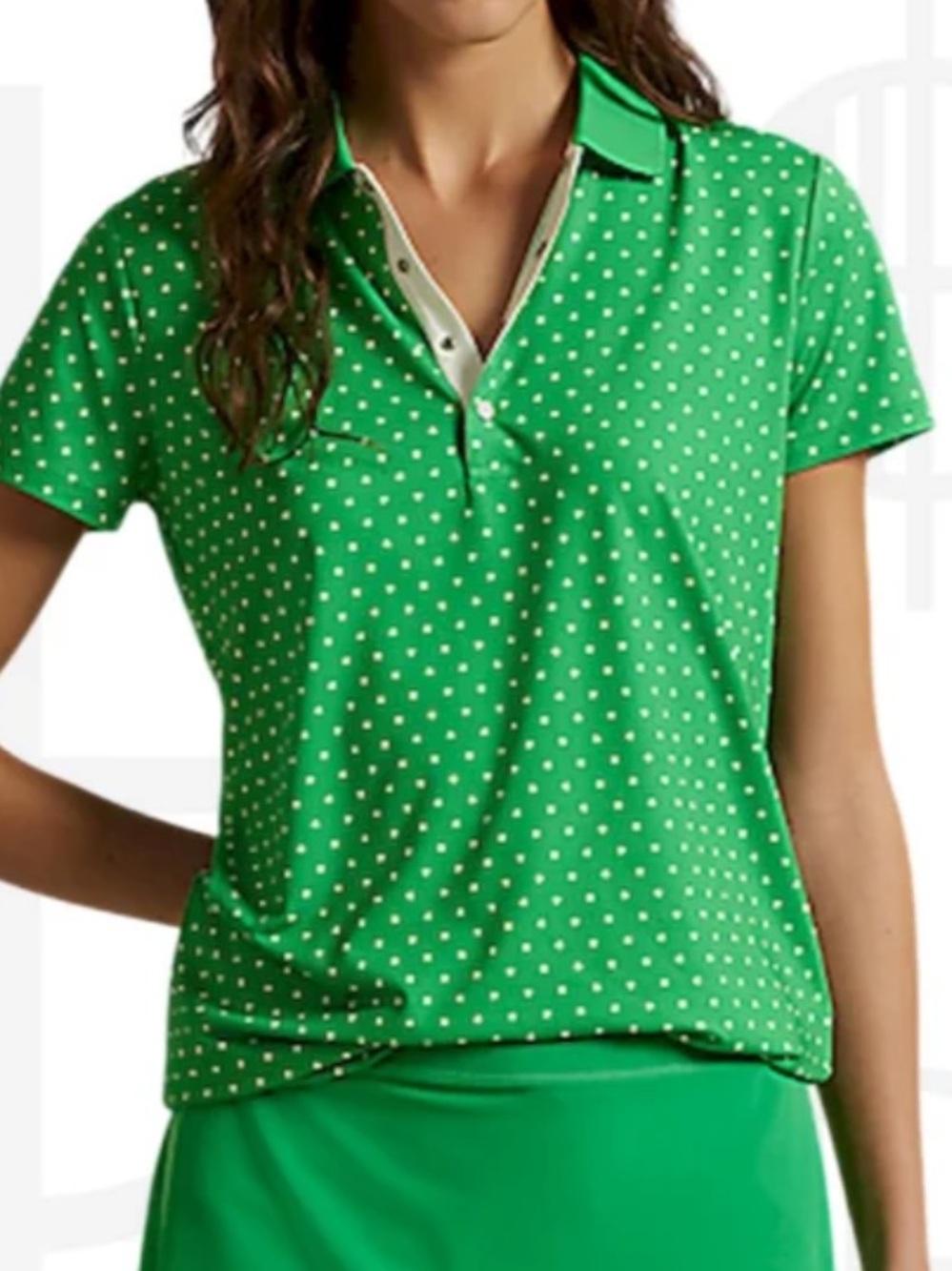 RLX Ralph Lauren Green Polka Dot Polo golf short sleeve Top.  New!!